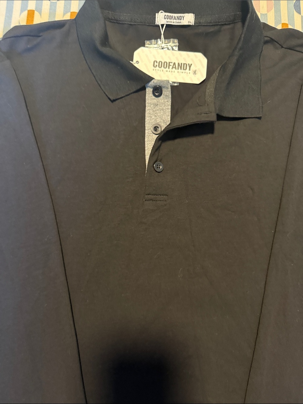 Coofandy Men's Black Polo long sleeve with Contrast Placket
